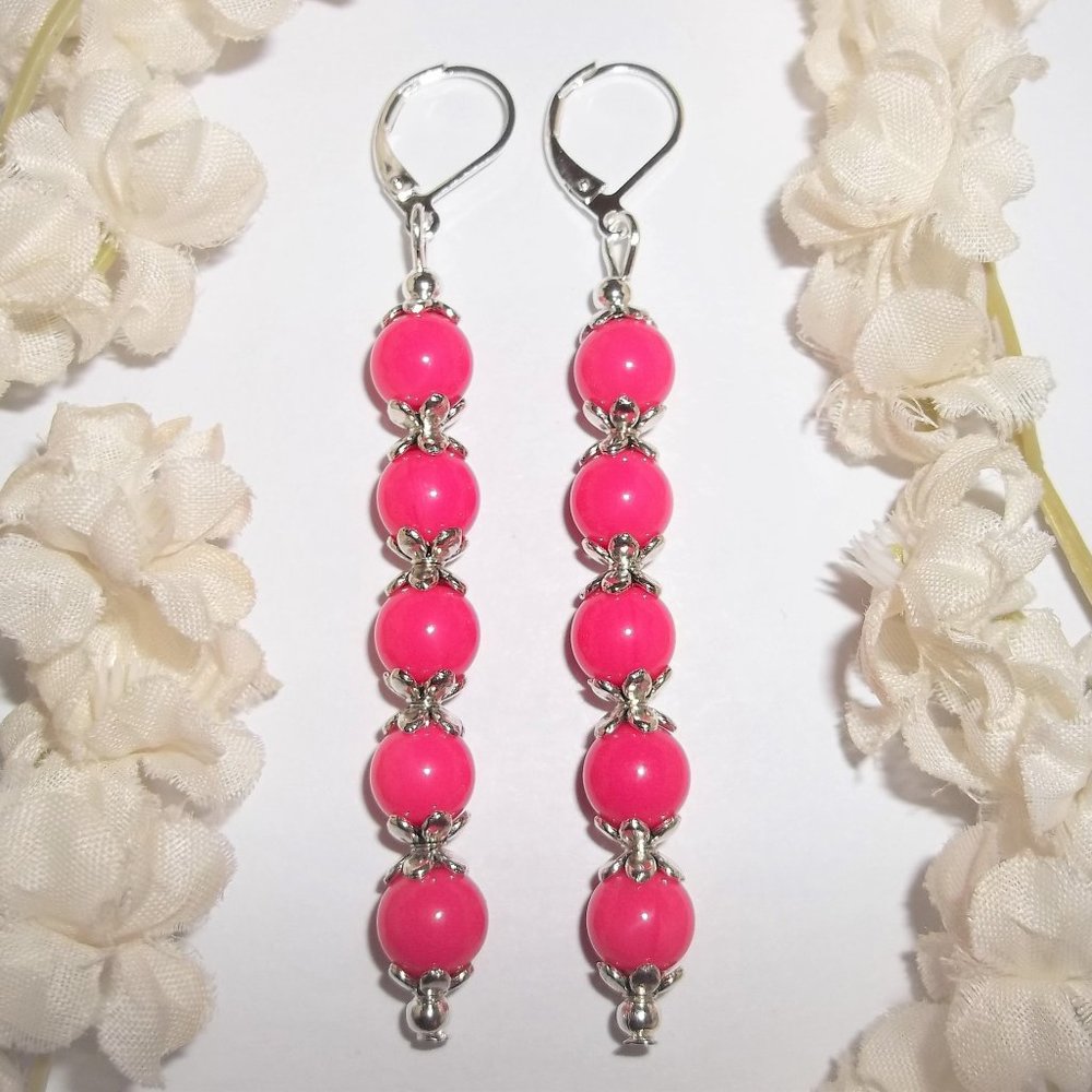 Long Earrings, Long Dangle Earrings, Long Pink Earrings, Earrings, Jewelry 7430